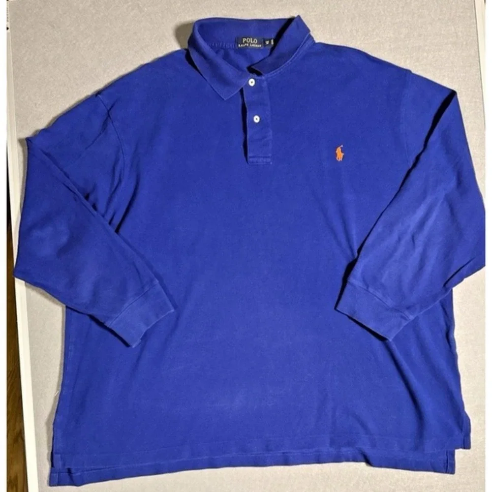 Polo Ralph Lauren Men's 2XB Blue Long Sleeve Cotton Polo Shirt Collared 2 Button